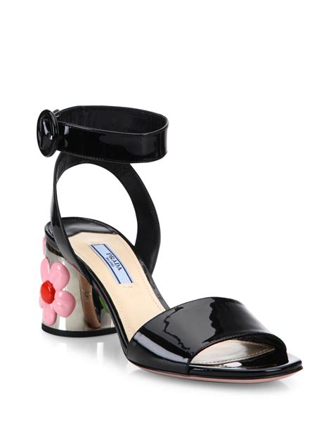 prada floral ankle strap heel pumps